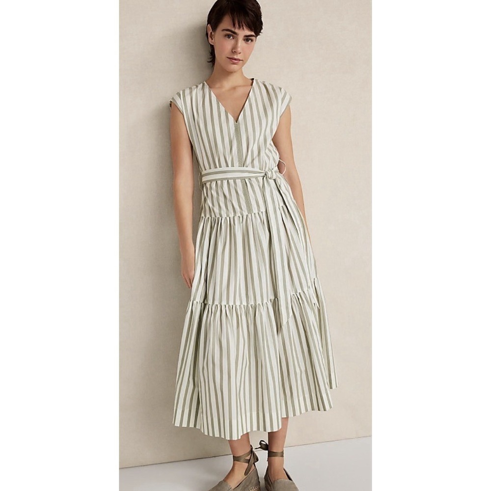 Haven Well Within Organic Cotton Poplin Stripe Tiered‎ Midi Dress Size Large